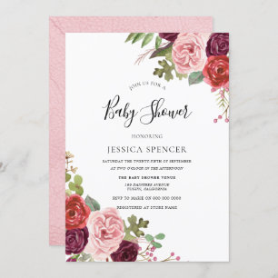 Elegant Burgundy Blush Baby Shower Invite