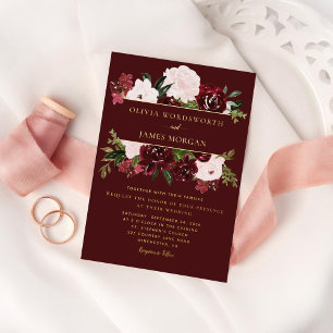 Elegant Burgundy Blush Floral Gold Foil Wedding
