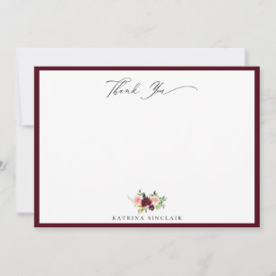 Elegant Burgundy Blush Floral Thank You Card