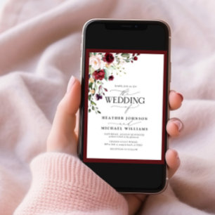 Elegant Burgundy Blush Floral Watercolor Photo Invitation