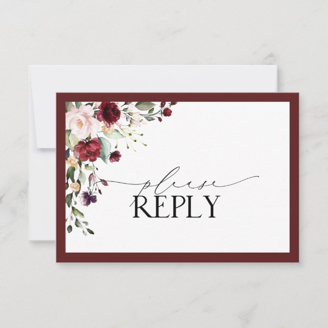 Elegant Burgundy Blush Floral Watercolor RSVP (Front)