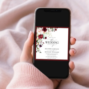 Elegant Burgundy Blush Floral Watercolor Script Invitation