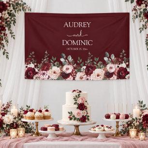 Elegant Burgundy Blush Floral Wedding Banner