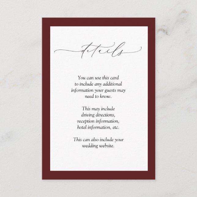 Elegant Burgundy Blush Floral Wedding Details Enclosure Card (Front)