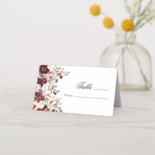 Elegant Burgundy & Blush Floral Wedding Favour Place Card