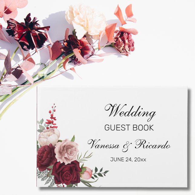 Elegant Burgundy Blush Floral Wedding Guest Book (Creator Uploaded)