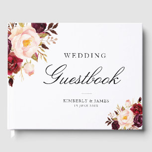Elegant burgundy & blush floral wedding guestbook
