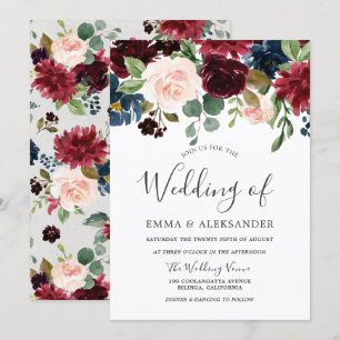 Elegant Burgundy & Blush Floral Wedding Invitation