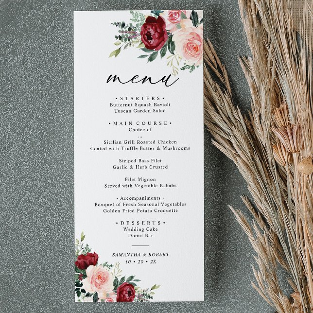 Elegant Burgundy Blush Floral Wedding Menu (Creator Uploaded)