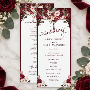 Elegant Burgundy Blush Floral Wedding Program