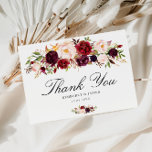 Elegant burgundy & blush floral wedding thank you postcard<br><div class="desc">A lovely postcard to send thank you messages to your wedding guests. It features burgundy red and blush flowers
and black script font in front. You can edit the text and colours.</div>