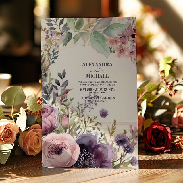 Elegant Burgundy Blush Flowers Wedding Invitation (Creator Uploaded)