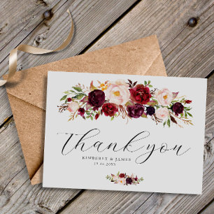 Elegant burgundy & blush flowers wedding postcard