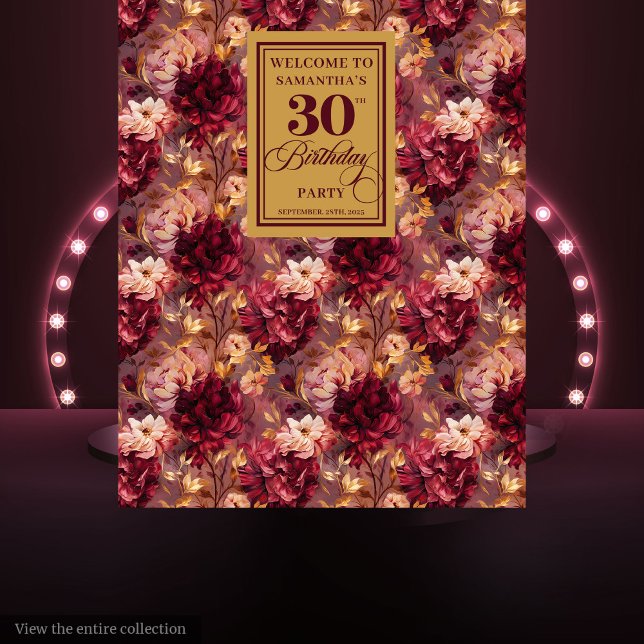 Elegant Burgundy Blush Gold 30th Birthday Backdrop Tapestry (Elegant Burgundy Blush Gold 30th Birthday Backdrop)