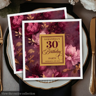 Elegant Burgundy Blush Gold Boho 30th Birthday Napkin