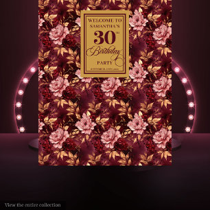 Elegant Burgundy Blush Gold Boho 30th Birthday   Tapestry