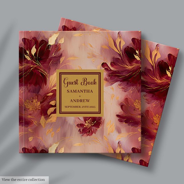 Elegant Burgundy Blush Gold Boho Wedding  Guest Book (Elegant Burgundy Blush Gold Boho Wedding Guest Book)