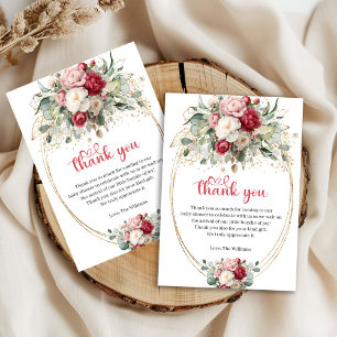 Elegant Burgundy Blush Gold Floral Baby Shower  Thank You Card