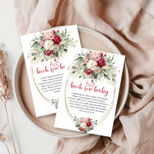 Elegant Burgundy Blush Gold Floral Book for Baby  Enclosure Card