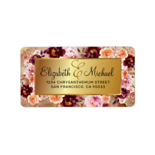 Elegant Burgundy Blush &Golden Foil Return Address Label
