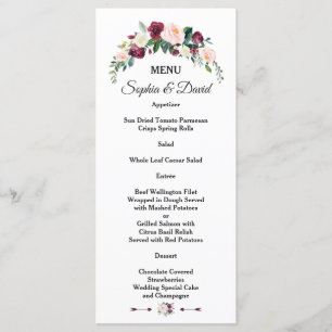 Elegant Burgundy Blush Ivory Floral Wedding Menu