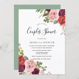 Elegant Burgundy Blush Mint Couples Shower Invite
