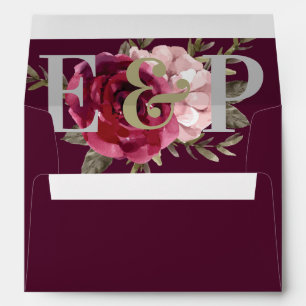 Elegant Burgundy Blush Monogram Floral Wedding Env Envelope