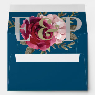 Elegant Burgundy Blush Monogram Floral Wedding Envelope