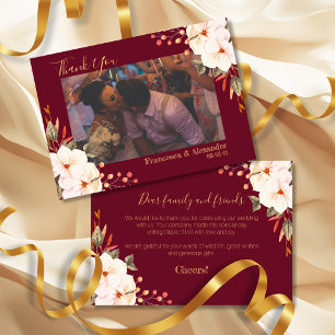 Elegant Burgundy Blush Orange Floral Thank You Card