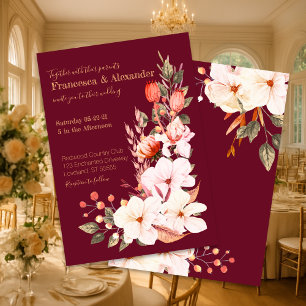 Elegant Burgundy Blush Orange Floral Wedding Invitation