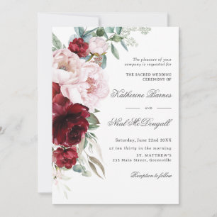 Elegant Burgundy Blush Peonies Floral Wedding Invitation