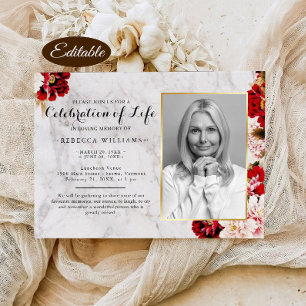 Elegant Burgundy Blush Photo Celebration of life Invitation