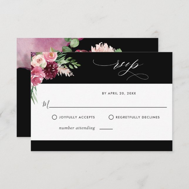 Elegant Burgundy Blush Pink and Black RSVP Card (Front/Back)