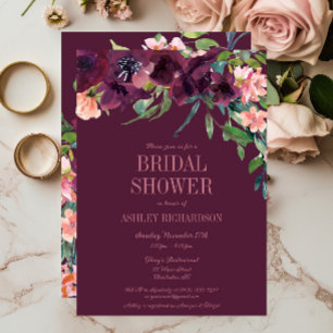 Elegant Burgundy Blush Pink Floral Bridal Shower I Invitation