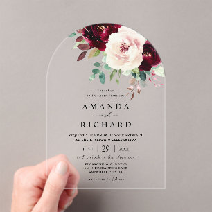 Elegant Burgundy Blush Pink Floral Wedding Acrylic Invitations