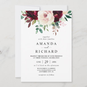 Elegant Burgundy Blush Pink Floral Wedding Invitation