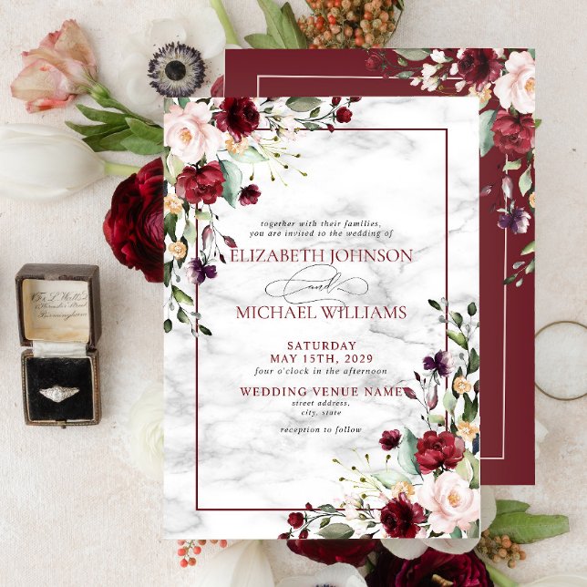 Elegant Burgundy Blush Pink Floral Wedding Invitation (Creator Uploaded)