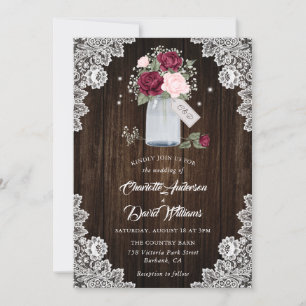 Elegant Burgundy Blush Pink Floral Wedding Invitation