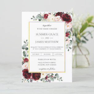 Elegant Burgundy Blush Pink Ivory Floral Wedding Invitation