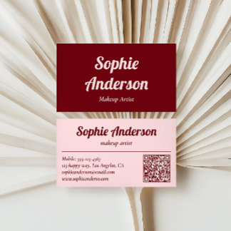 Elegant Burgundy & Blush Pink QR Code Business Card