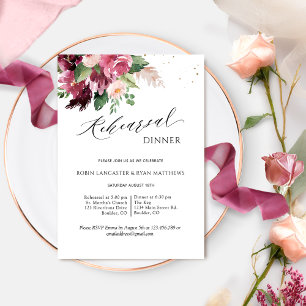Elegant Burgundy Blush Pink Rehearsal Dinner  Invitation