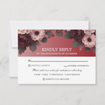 Elegant Burgundy Blush Pink Rose Boho Wedding RSVP