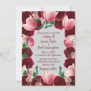 Elegant Burgundy & Blush Pink Rose Smoke Wedding Invitation