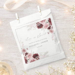Elegant Burgundy Blush Pink Roses Floral Wedding  Favour Bag