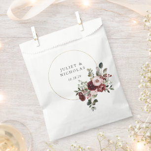 Elegant Burgundy & Blush Watercolor Floral Wedding Favour Bag