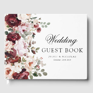 Elegant Burgundy & Blush Watercolor Floral Wedding Guest Book