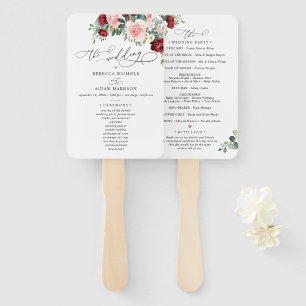 Elegant Burgundy Blush Wedding Ceremony Program Hand Fan