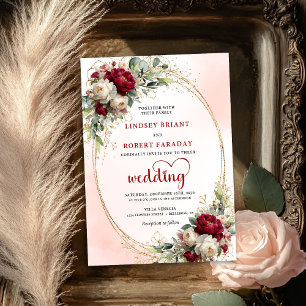 Elegant Burgundy Boho Botanical Wedding Invitation