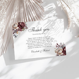 Elegant Burgundy Boho Floral Wedding Thank You Card