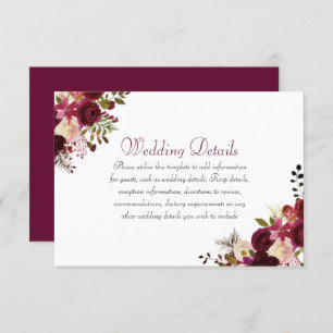 Elegant Burgundy Boho Wedding Reception Details Invitation